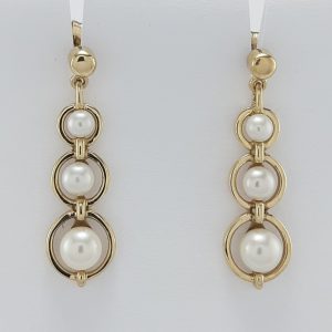 9ct Yellow Gold and Cultured pearl Drop Earrings-0