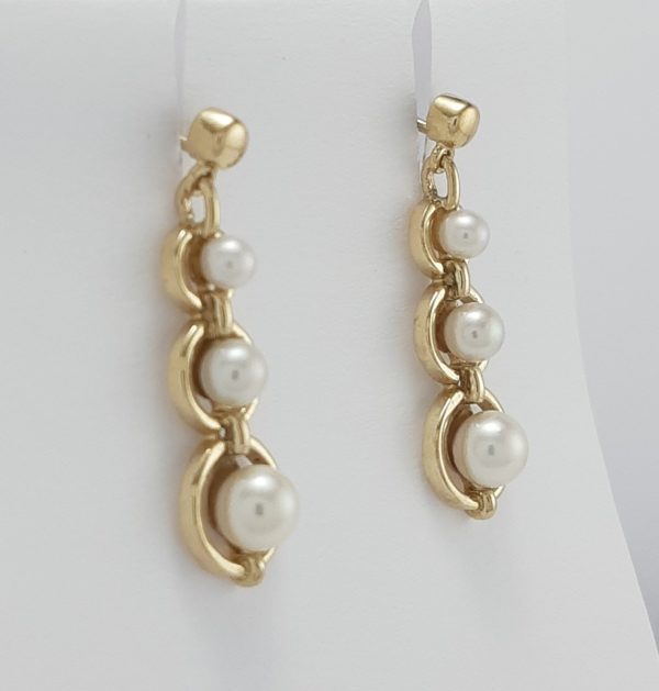 9ct Yellow Gold and Cultured pearl Drop Earrings-1464