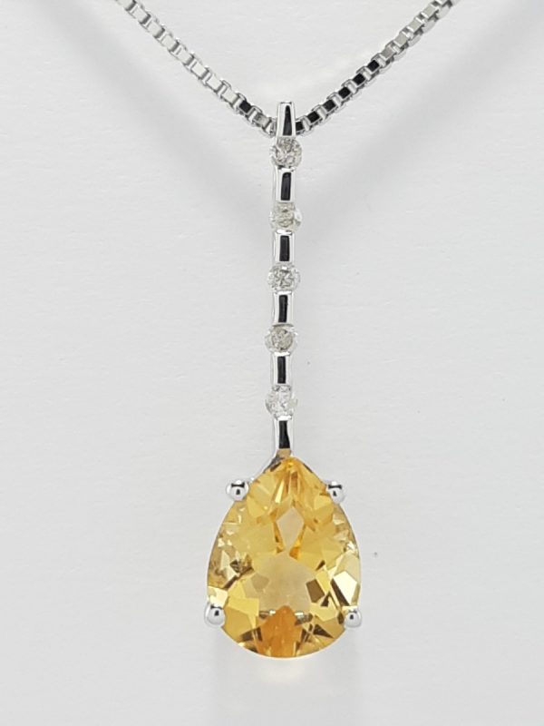 9ct White Gold Citrine and Diamond Pendat and Chain-1470