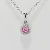 9ct White Gold Pink Sapphire and Diamond Cluster Pendant and Chain-0