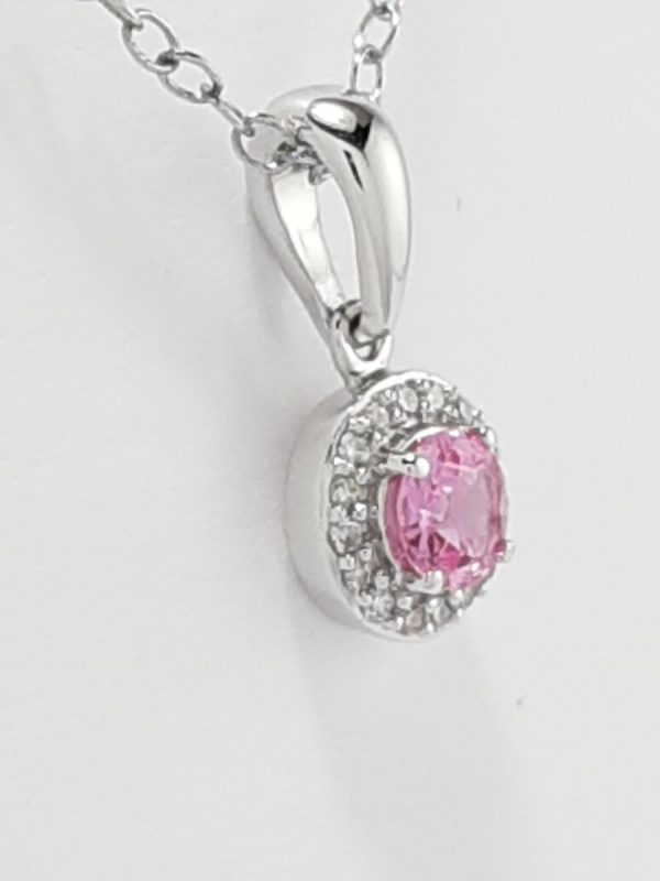 9ct White Gold Pink Sapphire and Diamond Cluster Pendant and Chain-1475