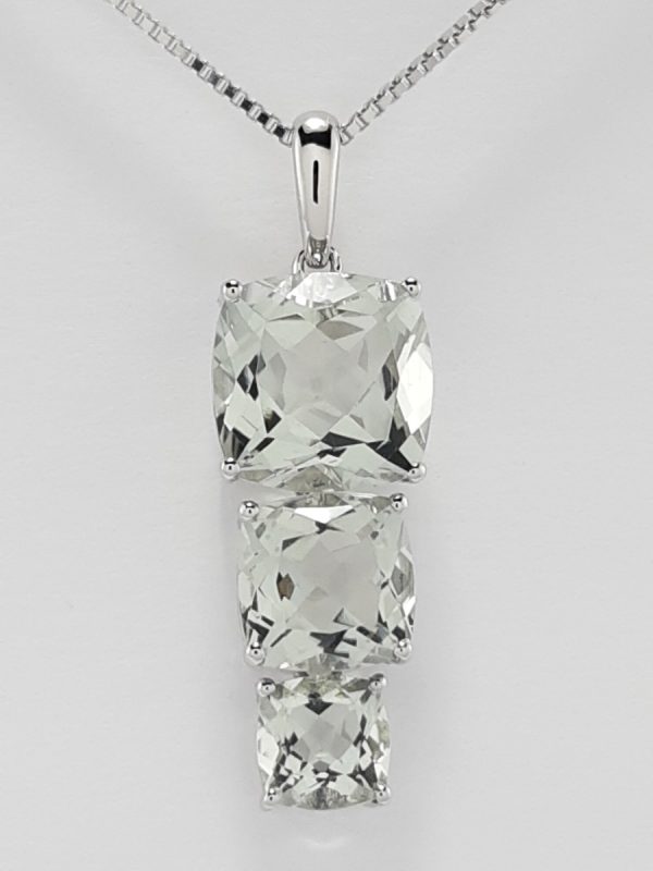 9ct White Gold Green Amethyst Pendant and Chain-1484