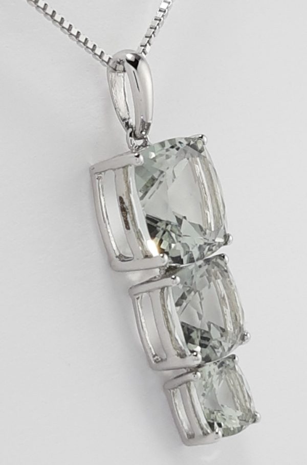 9ct White Gold Green Amethyst Pendant and Chain-1483