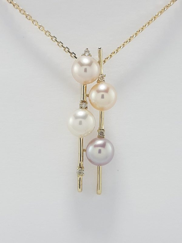 9ct Yellow Gold Freshwater Pearl and Diamond pendant on Chain-1493