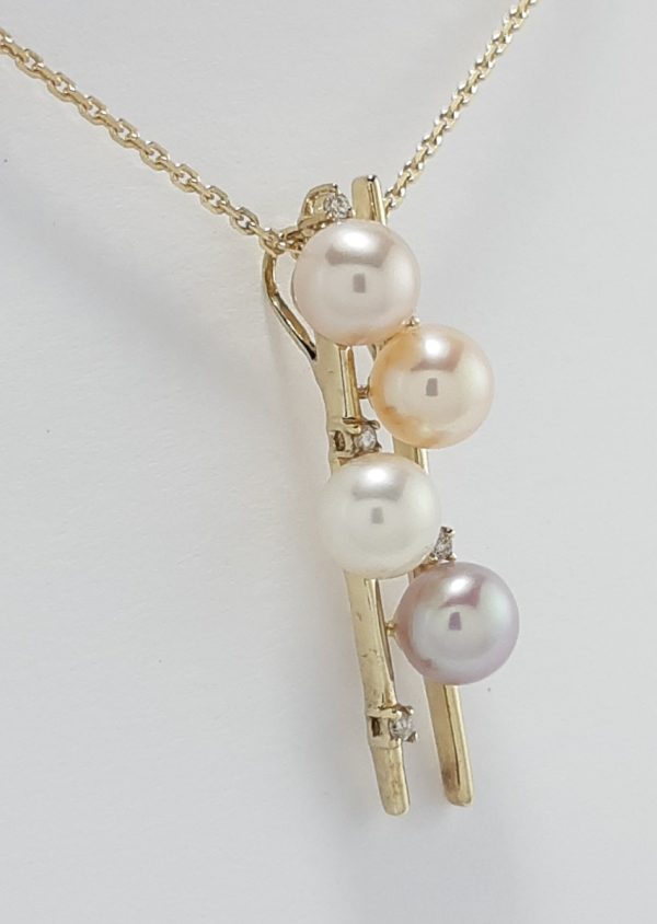 9ct Yellow Gold Freshwater Pearl and Diamond pendant on Chain-1492