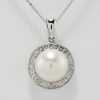 9ct White Gold Freshwater Pearl and Diamond Cluster Pendant on Chain-0