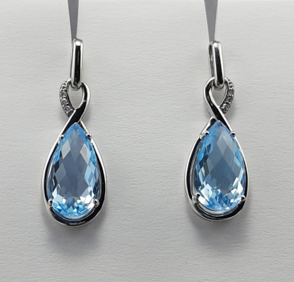 9ct White Gold Blue Topaz and Diamond Earrings -0