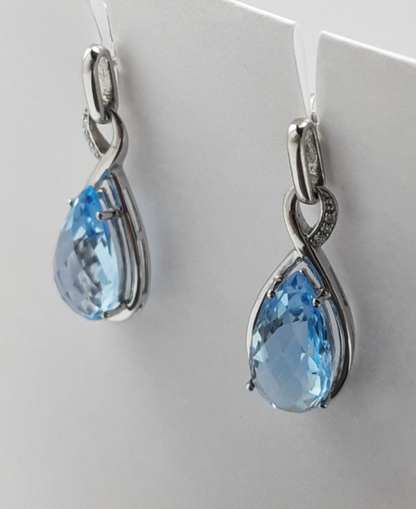 9ct White Gold Blue Topaz and Diamond Earrings -1506