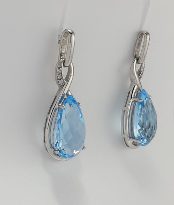 9ct White Gold Blue Topaz and Diamond Earrings -1505