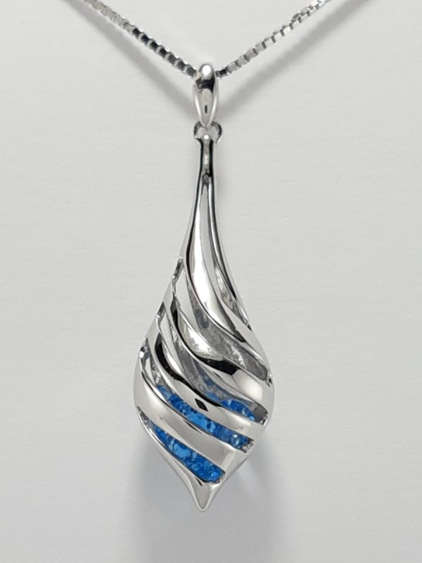9ct White Gold Blue Topaz bomber style pendant and Chain-0