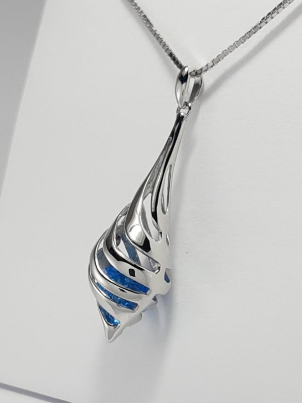 9ct White Gold Blue Topaz bomber style pendant and Chain-1544