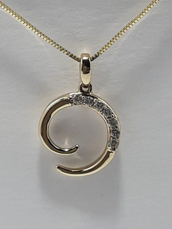 9ct Yellow Gold Diamond set Spiral Pendant and chain-0