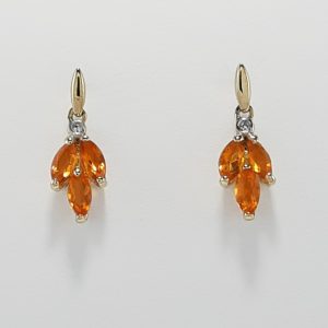 9ct Yellow Gold Mexican Fire Opal and Diamond Earrings-0