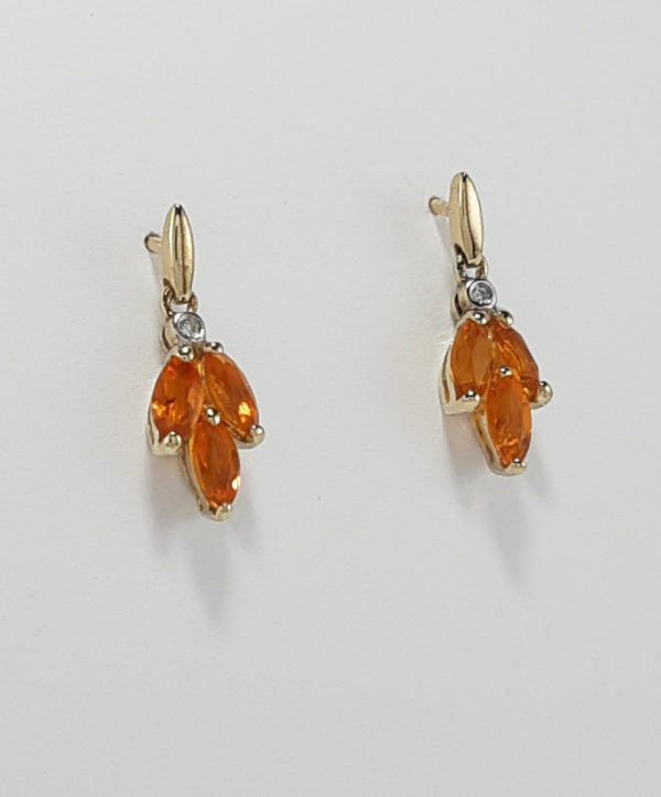 9ct Yellow Gold Mexican Fire Opal and Diamond Earrings-1570