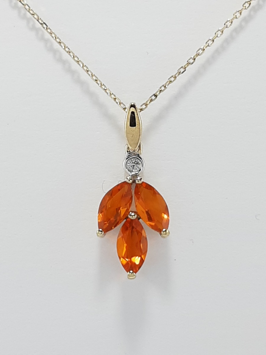 9ct Yellow Gold Mexican Fire Opal and Diamond pendant and Chain-0