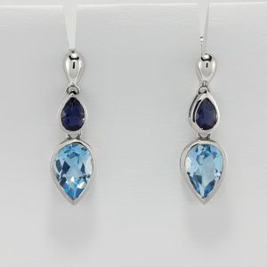 9ct White gold Blue Topaz and Iolite Earrings-0