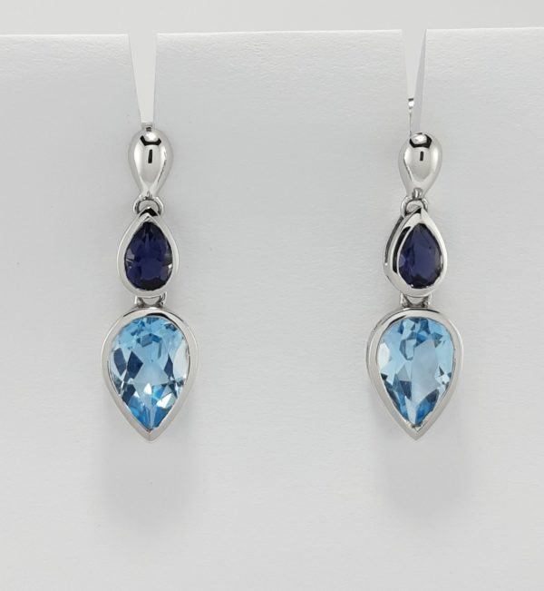 9ct White gold Blue Topaz and Iolite Earrings-0
