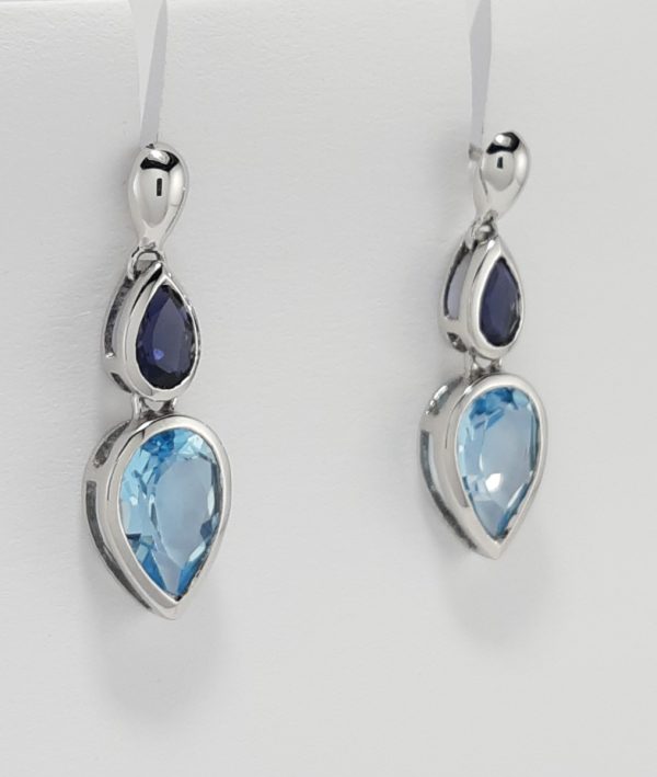 9ct White gold Blue Topaz and Iolite Earrings-1572