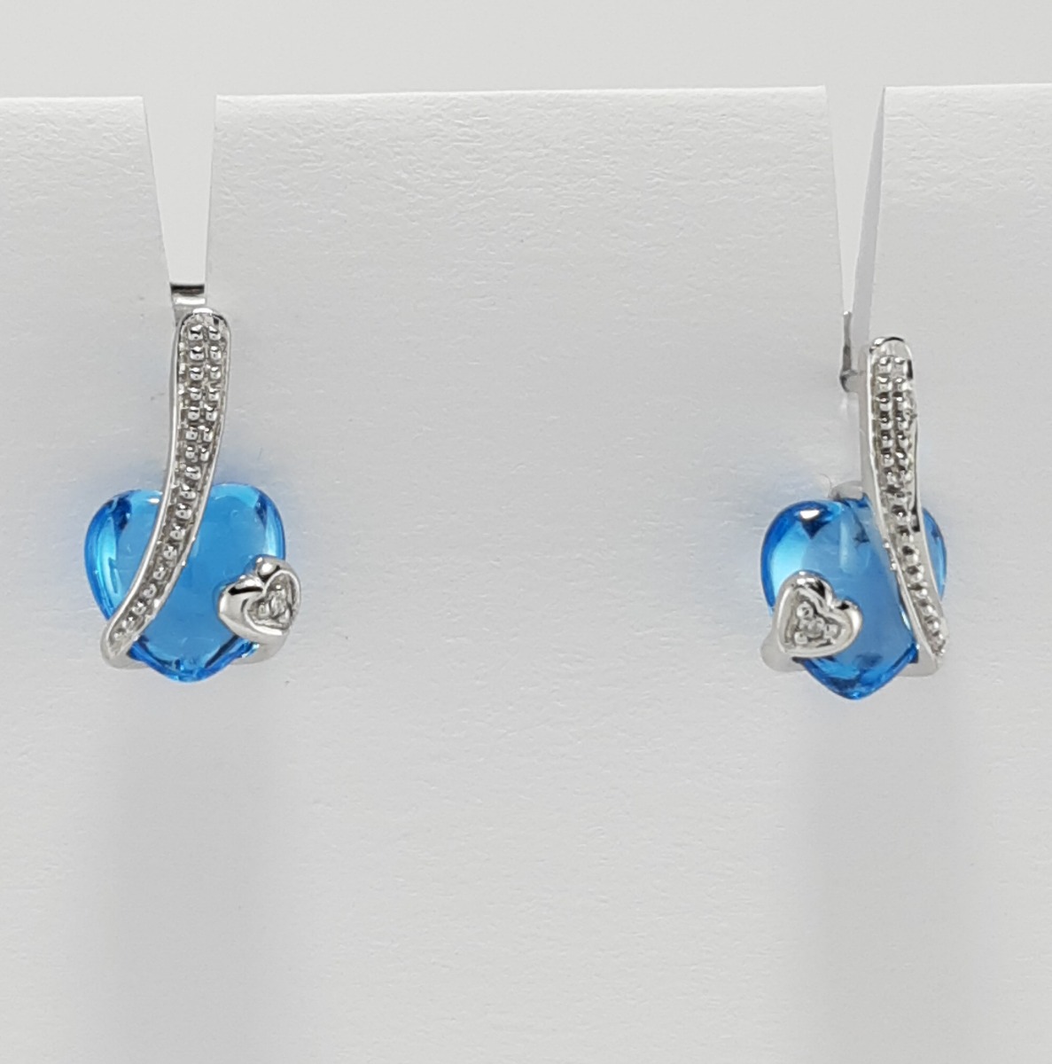 9ct Wite Gold Blue Topaz and Diamond Earrings -0