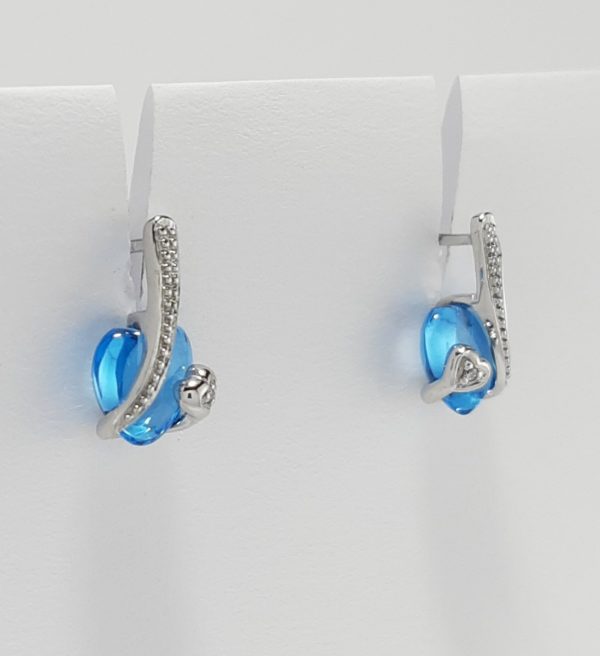 9ct Wite Gold Blue Topaz and Diamond Earrings -1575