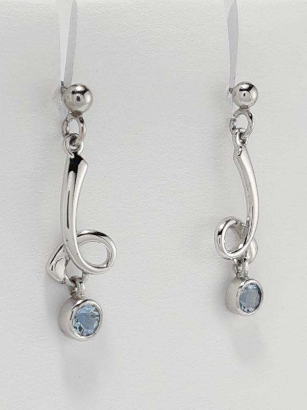 9ct White Gold Blue Topaz Drop Earrings-1579