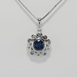 9ct White Gold Blue Topaz and Diamond Pendant on Chain-0
