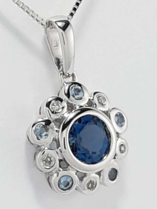 9ct White Gold Blue Topaz and Diamond Pendant on Chain-1581