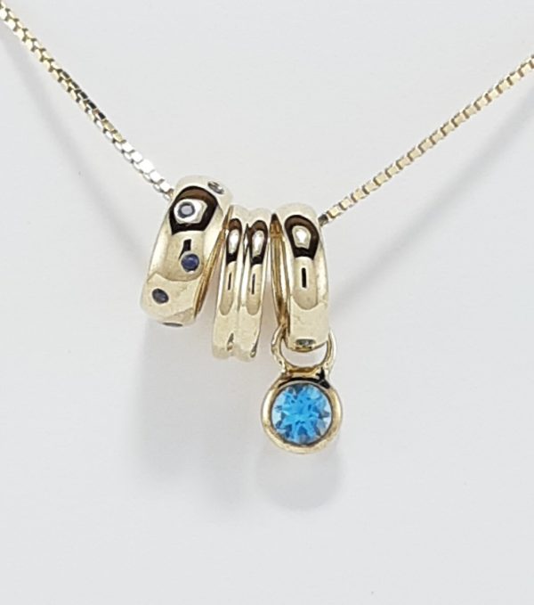 9ct Yellow Gold Sapphire and Blue Topaz 3 Ring Necklet-0