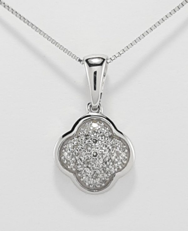 9ct White Gold Diamond set Pendant on Chain-1586