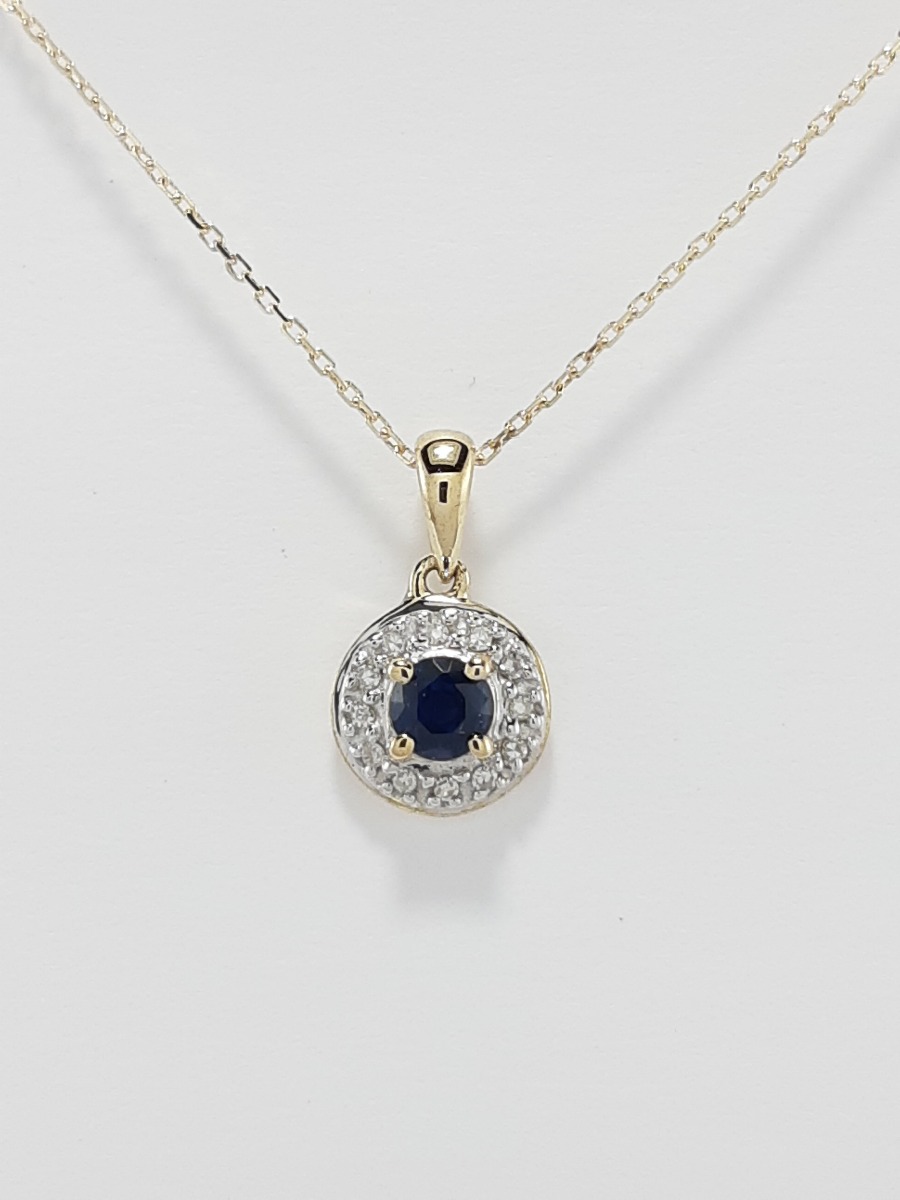 9ct Yellow Gold Sapphire and Diamond Pendant and Chain-0