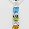9ct White Gold Blue Topaz Peridot and Citrine Pendant on Chain-1592