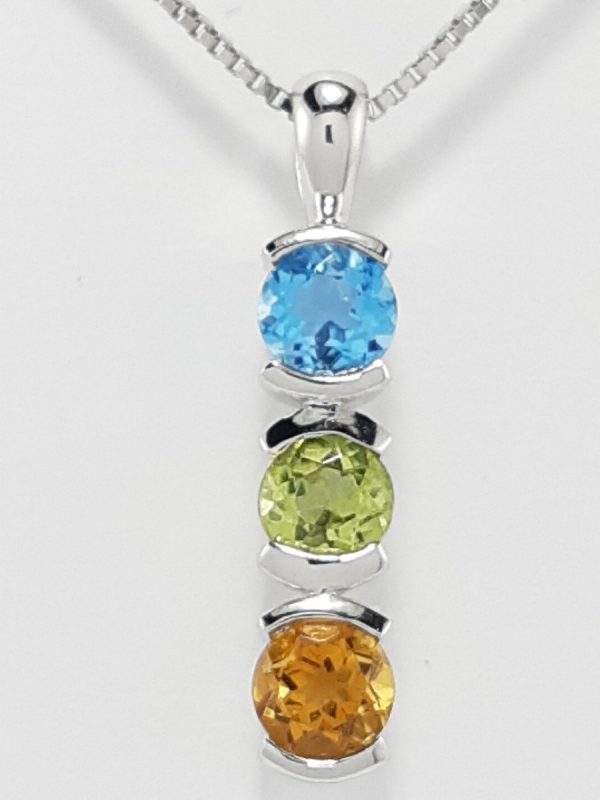 9ct White Gold Blue Topaz Peridot and Citrine Pendant on Chain-1592