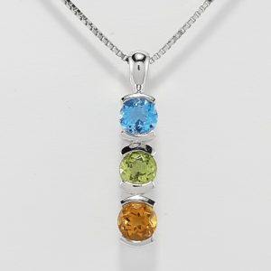 9ct White Gold Blue Topaz Peridot and Citrine Pendant on Chain-0