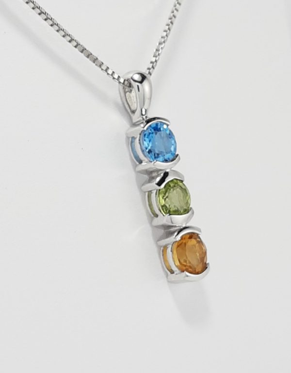 9ct White Gold Blue Topaz Peridot and Citrine Pendant on Chain-1591