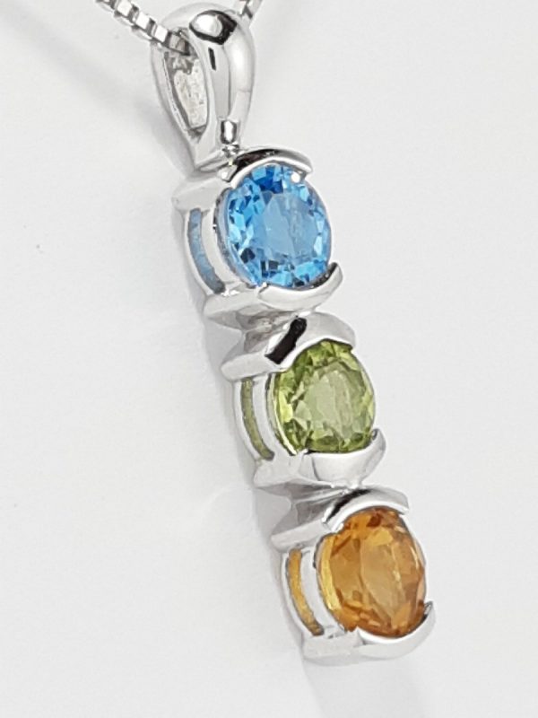 9ct White Gold Blue Topaz Peridot and Citrine Pendant on Chain-1593