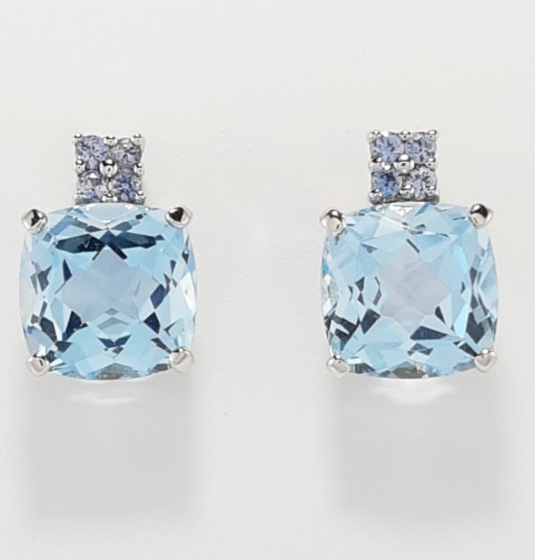9ct White Gold Blue Topaz and Iolite Earrings-1596