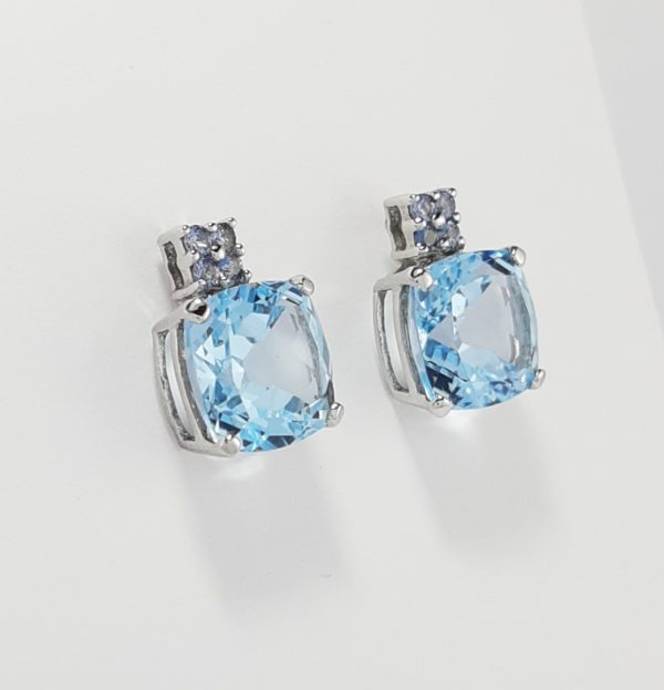 9ct White Gold Blue Topaz and Iolite Earrings-1595