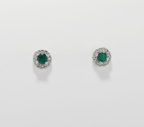 9ct White Gold Emerald and Diamond Earrings-0