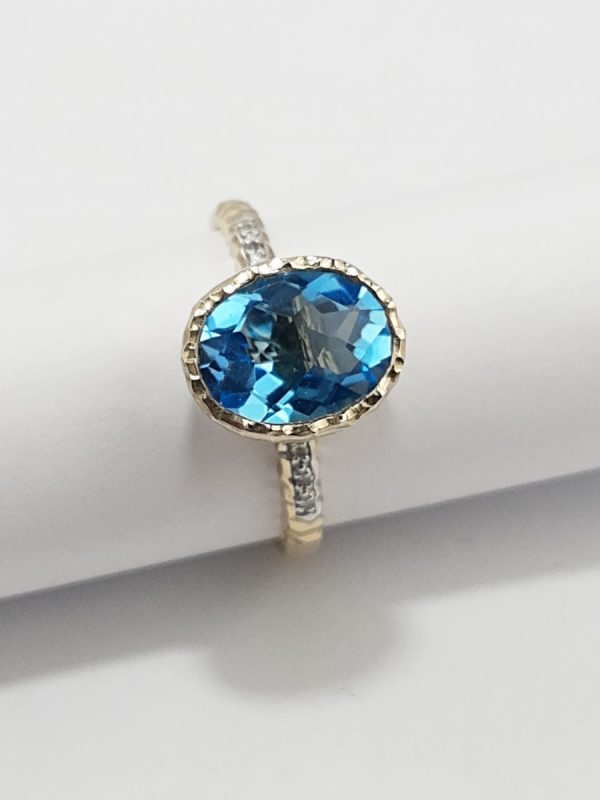 9ct Yellow Gold Blue Topaz and Diamond Ring-1653