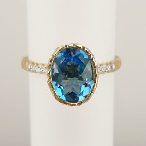 9ct Yellow Gold Blue Topaz and Diamond Ring-0