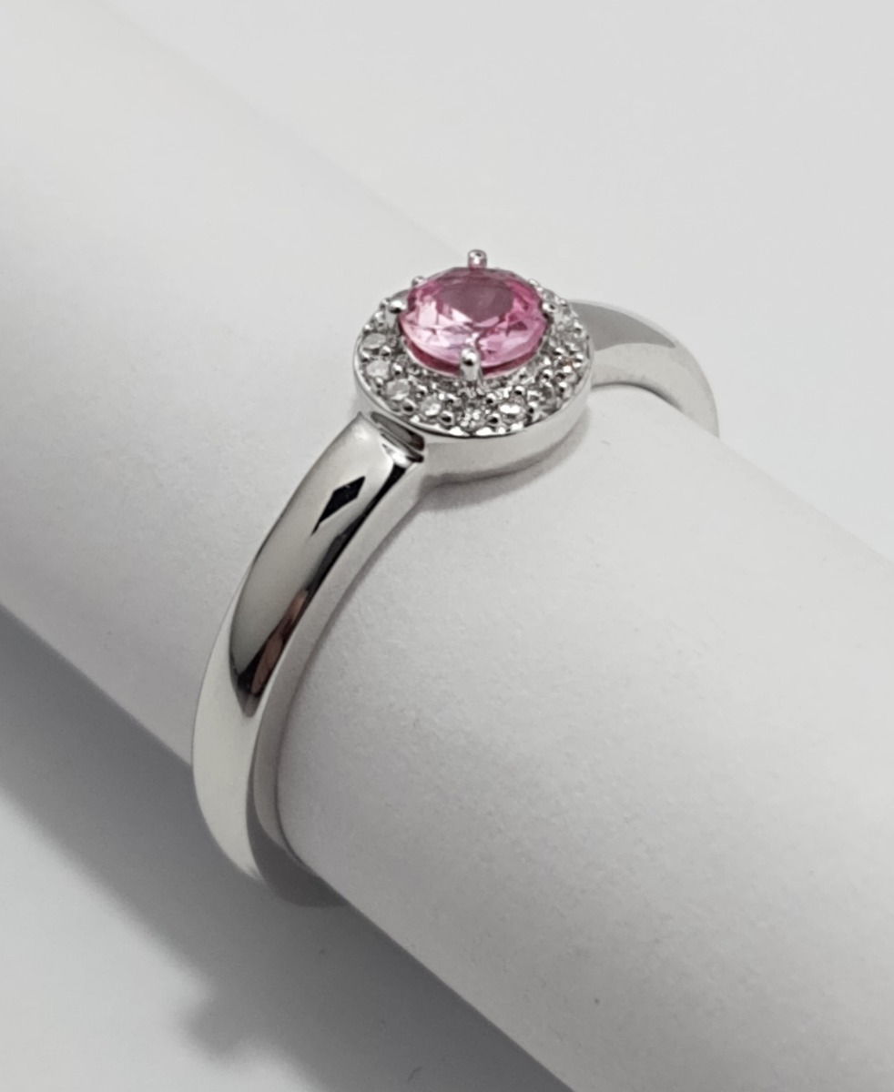 9ct White Gold Pink Sapphire and Diamond Ring-0