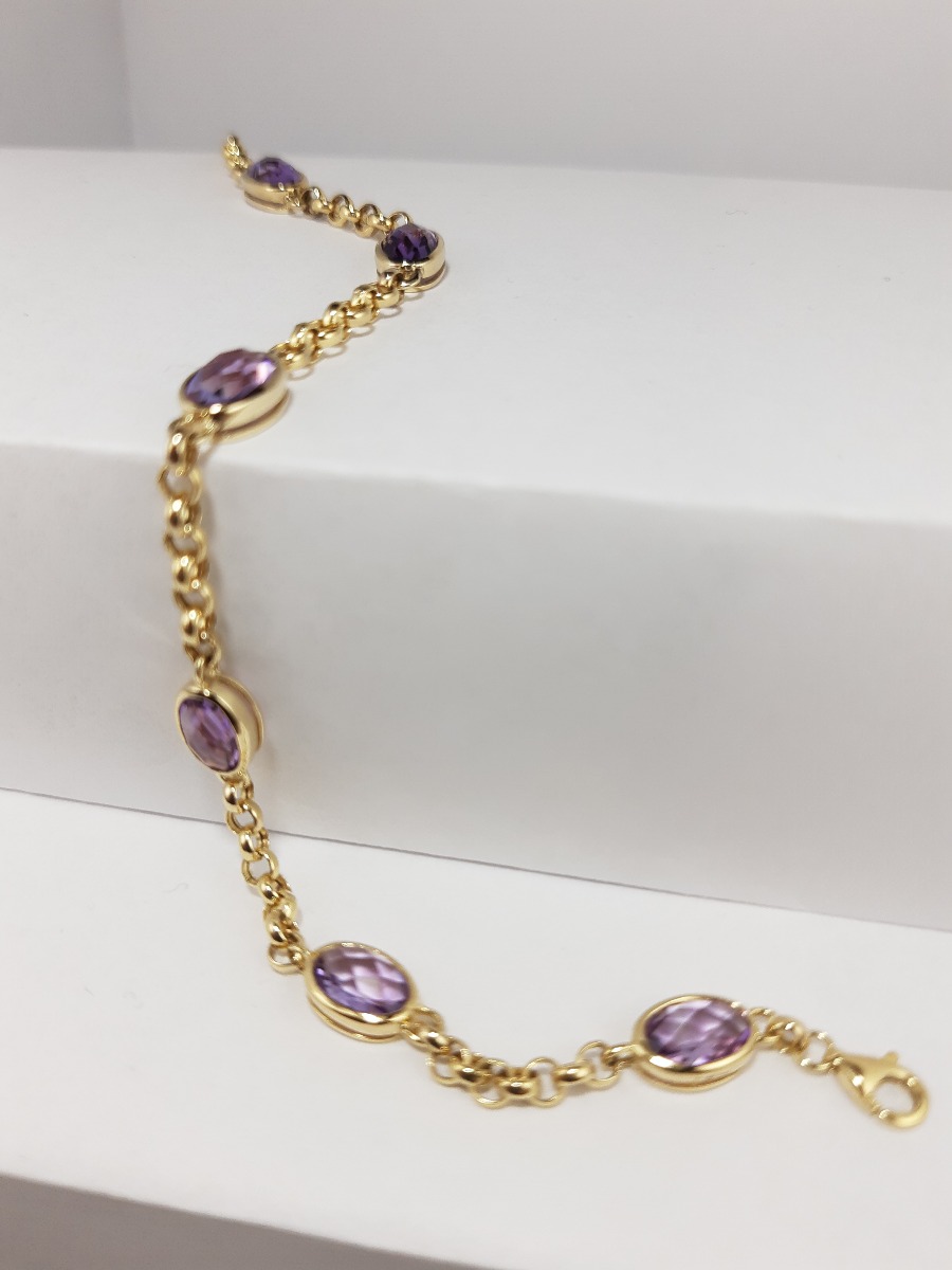 9ct Yellow Gold Amethyst Bracelet-0